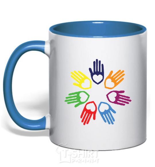 Mug with a colored handle COLORFUL HANDS royal-blue фото
