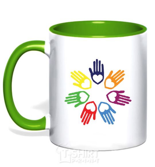 Mug with a colored handle COLORFUL HANDS kelly-green фото