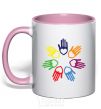 Mug with a colored handle COLORFUL HANDS light-pink фото