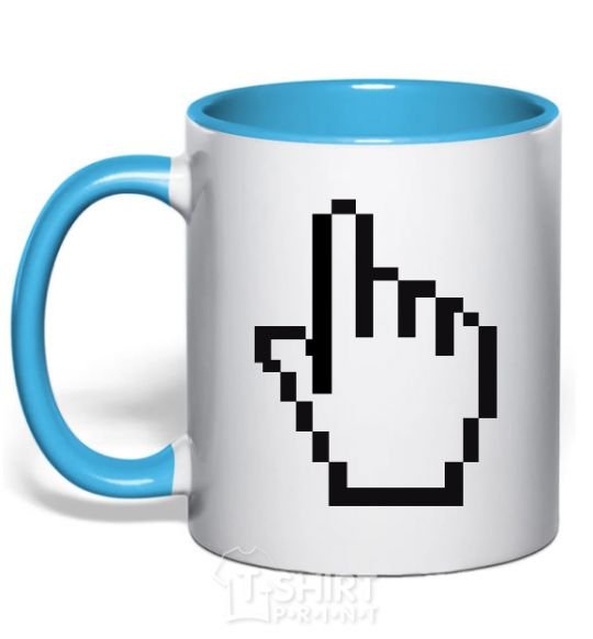 Mug with a colored handle Pixel arm sky-blue фото