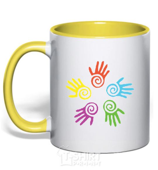 Mug with a colored handle COLOURS OF HANDS yellow фото