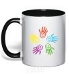 Mug with a colored handle COLOURS OF HANDS black фото