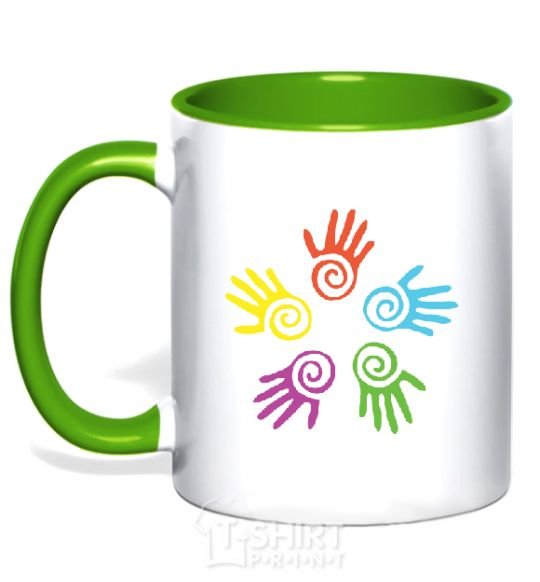 Mug with a colored handle COLOURS OF HANDS kelly-green фото