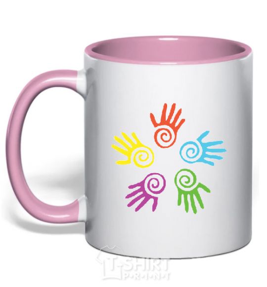 Mug with a colored handle COLOURS OF HANDS light-pink фото