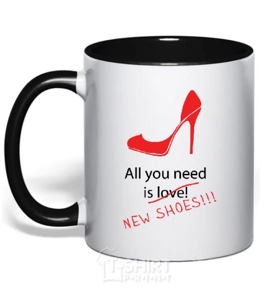 Mug with a colored handle ALL YOU NEED IS NEW SHOES black фото