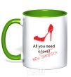 Mug with a colored handle ALL YOU NEED IS NEW SHOES kelly-green фото