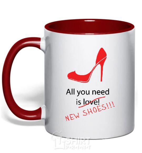 Mug with a colored handle ALL YOU NEED IS NEW SHOES red фото