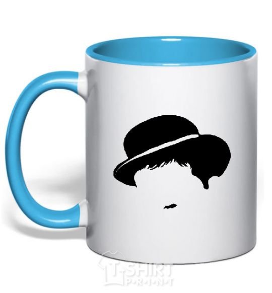 Mug with a colored handle CHARLIE CHAPLIN sky-blue фото