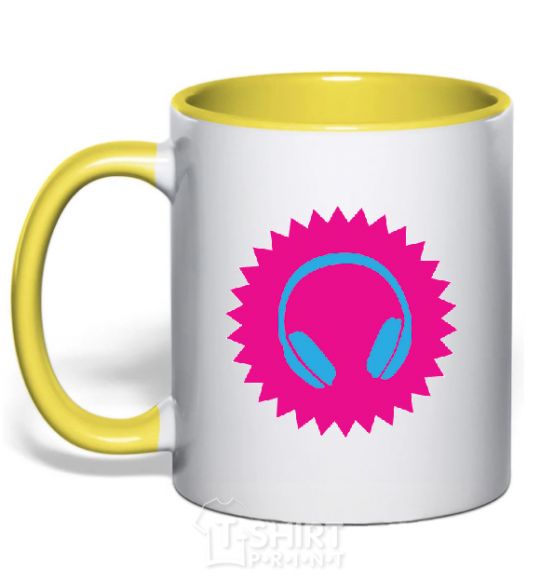 Mug with a colored handle Headphones at Sun yellow фото