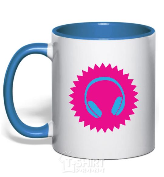 Mug with a colored handle Headphones at Sun royal-blue фото