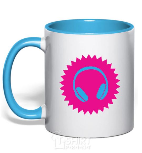 Mug with a colored handle Headphones at Sun sky-blue фото
