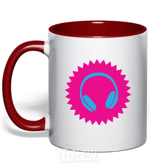 Mug with a colored handle Headphones at Sun red фото