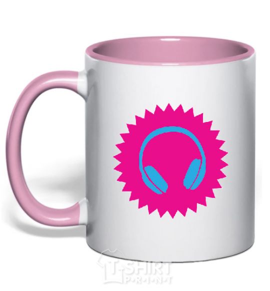Mug with a colored handle Headphones at Sun light-pink фото