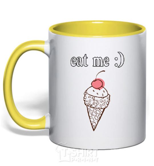 Mug with a colored handle EAT ME yellow фото