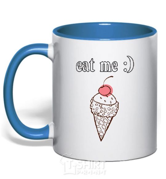Mug with a colored handle EAT ME royal-blue фото