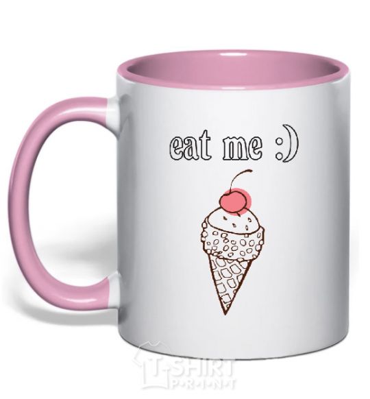 Mug with a colored handle EAT ME light-pink фото