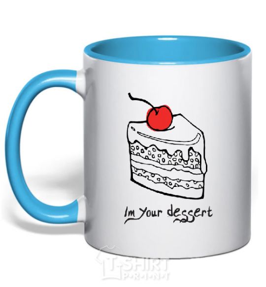 Mug with a colored handle DESSERT sky-blue фото