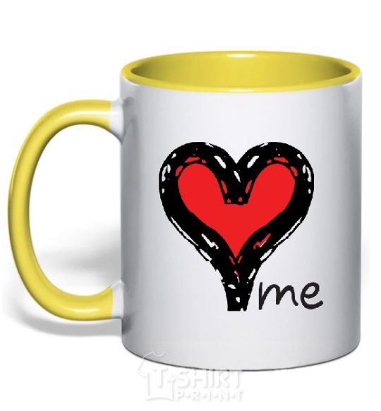 Mug with a colored handle LOVE ME Heart yellow фото