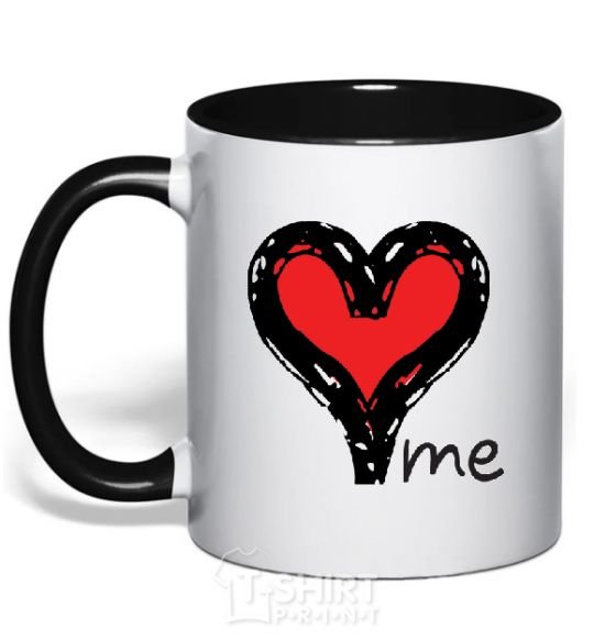 Mug with a colored handle LOVE ME Heart black фото