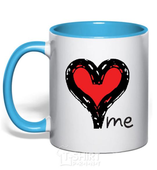 Mug with a colored handle LOVE ME Heart sky-blue фото