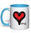 Mug with a colored handle LOVE ME Heart sky-blue фото