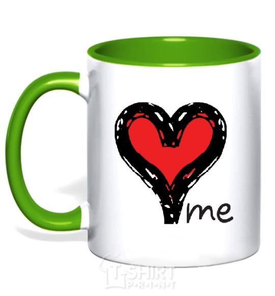 Mug with a colored handle LOVE ME Heart kelly-green фото