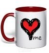 Mug with a colored handle LOVE ME Heart red фото
