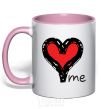 Mug with a colored handle LOVE ME Heart light-pink фото