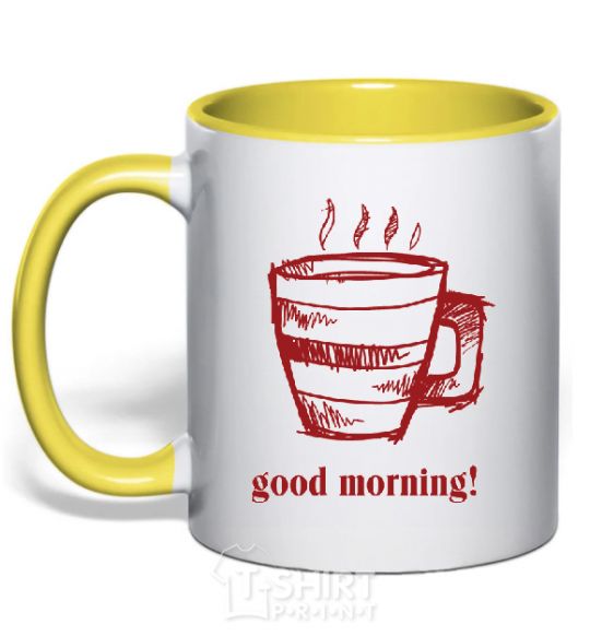 Mug with a colored handle GOOD MORNING! yellow фото