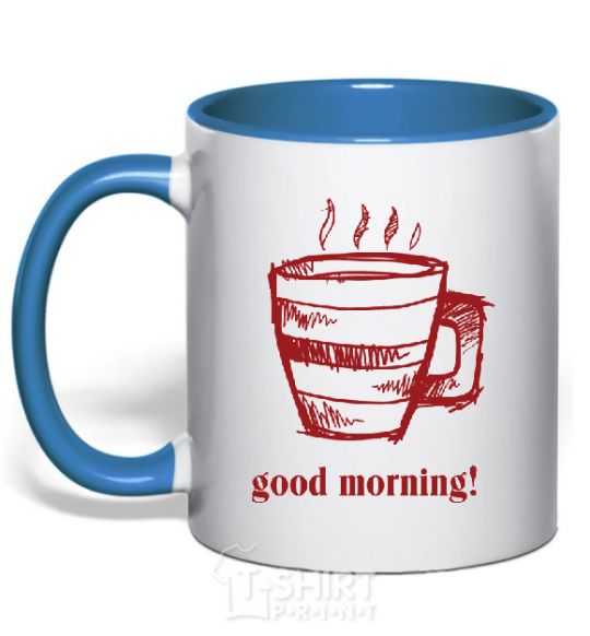 Mug with a colored handle GOOD MORNING! royal-blue фото