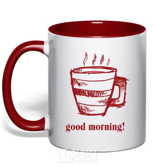 Mug with a colored handle GOOD MORNING! red фото