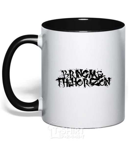 Mug with a colored handle BRING ME THE HORIZON inscription black фото