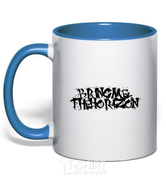 Mug with a colored handle BRING ME THE HORIZON inscription royal-blue фото