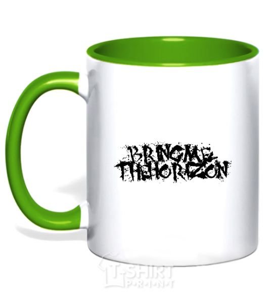 Mug with a colored handle BRING ME THE HORIZON inscription kelly-green фото