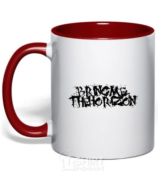 Mug with a colored handle BRING ME THE HORIZON inscription red фото