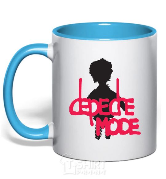 Mug with a colored handle DEPECHE MODE PINK sky-blue фото