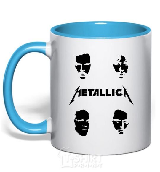 Mug with a colored handle METALLICA FACES sky-blue фото