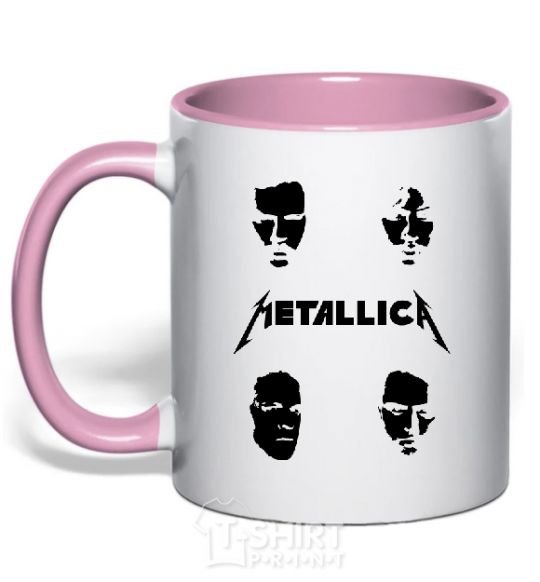 Mug with a colored handle METALLICA FACES light-pink фото