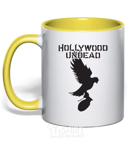 Mug with a colored handle HOLLYWOOD UNDEAD yellow фото