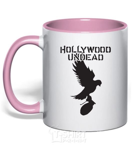 Mug with a colored handle HOLLYWOOD UNDEAD light-pink фото