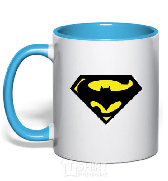 Mug with a colored handle SUPERBATMAN sky-blue фото