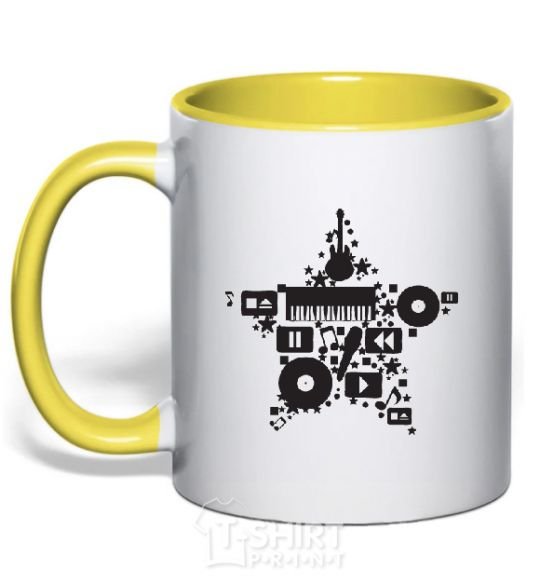 Mug with a colored handle MUSIC STAR yellow фото