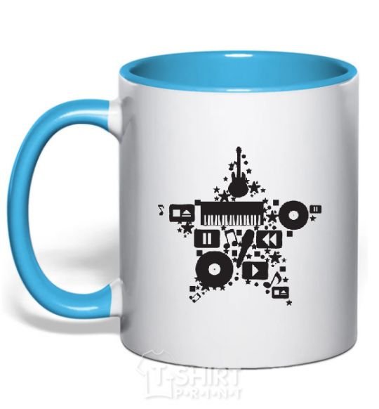 Mug with a colored handle MUSIC STAR sky-blue фото