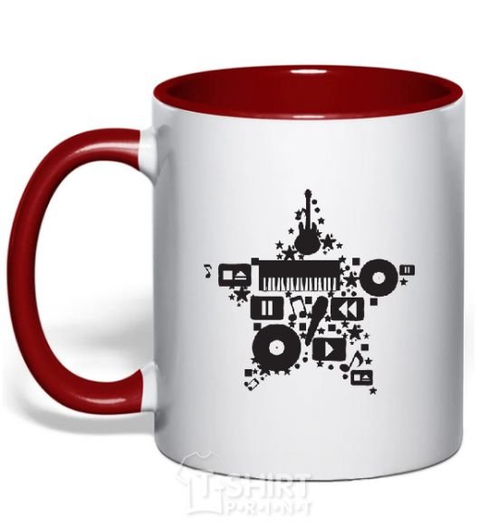 Mug with a colored handle MUSIC STAR red фото