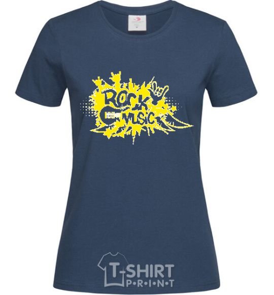 Women's T-shirt ROCK Music sign navy-blue фото