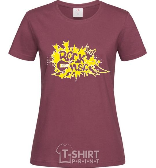 Women's T-shirt ROCK Music sign burgundy фото