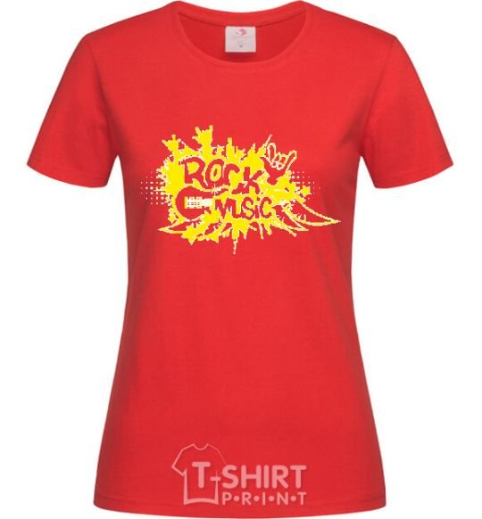 Women's T-shirt ROCK Music sign red фото