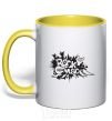 Mug with a colored handle ROCK Music sign yellow фото