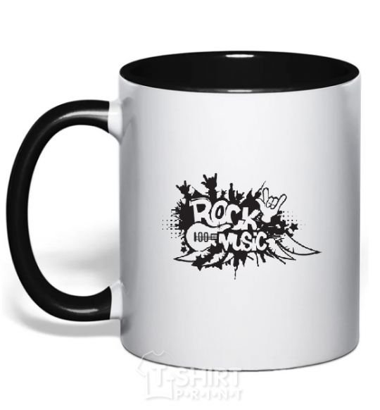 Mug with a colored handle ROCK Music sign black фото