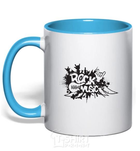 Mug with a colored handle ROCK Music sign sky-blue фото